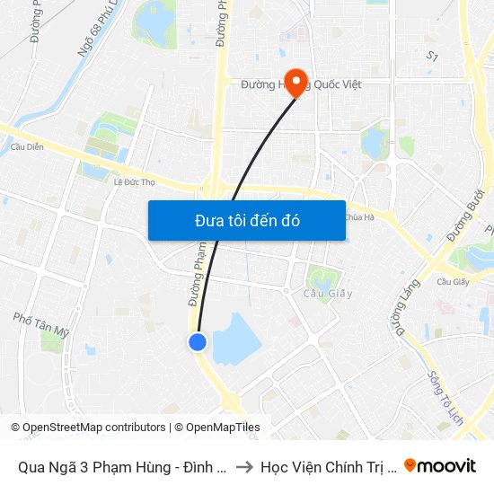 Qua Ngã 3 Phạm Hùng - Đình Thôn (Hướng Đi Phạm Văn Đồng) to Học Viện Chính Trị Quốc Gia Hồ Chí Minh map