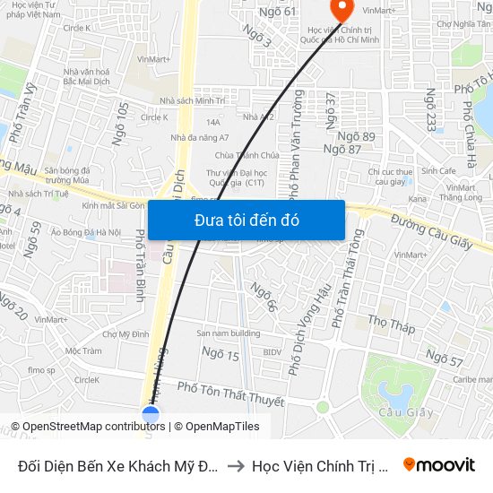 Đối Diện Bến Xe Khách Mỹ Đình - Phạm Hùng (Cột Trước) to Học Viện Chính Trị Quốc Gia Hồ Chí Minh map