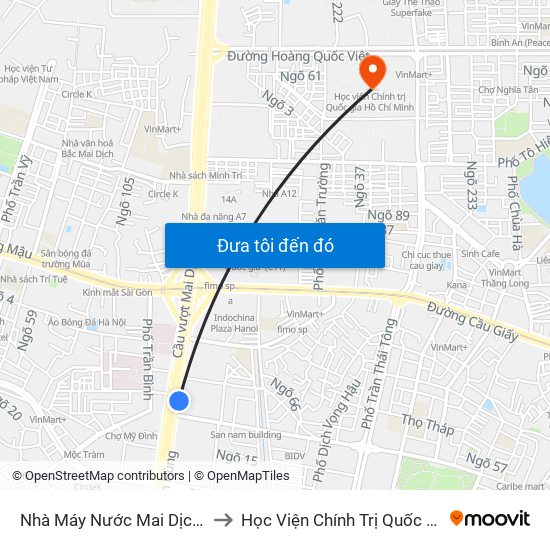 Nhà Máy Nước Mai Dịch - Phạm Hùng to Học Viện Chính Trị Quốc Gia Hồ Chí Minh map