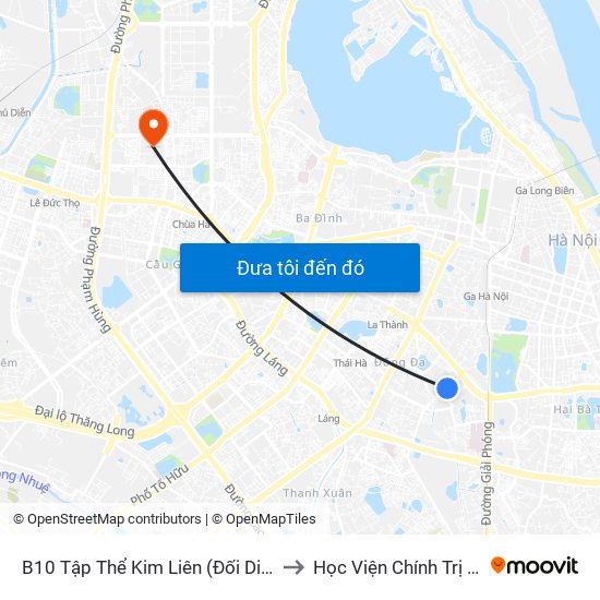 B10 Tập Thể Kim Liên (Đối Diện Ngõ 46b Phạm Ngọc Thạch) to Học Viện Chính Trị Quốc Gia Hồ Chí Minh map