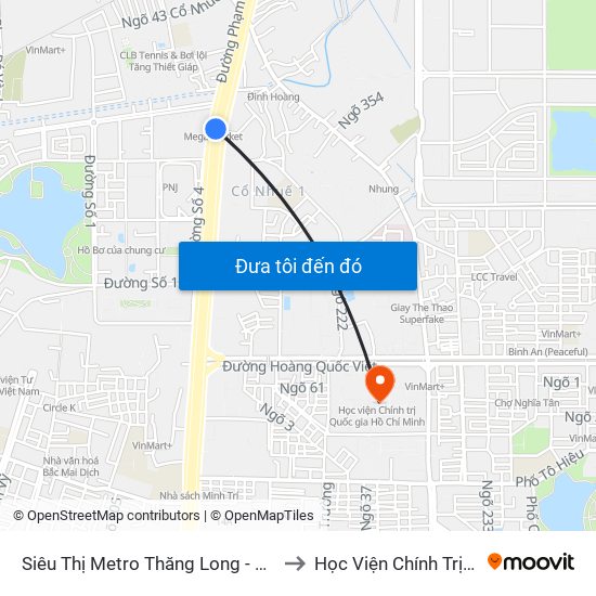 Siêu Thị Metro Thăng Long - Đối Diện Ngõ 599 Phạm Văn Đồng to Học Viện Chính Trị Quốc Gia Hồ Chí Minh map