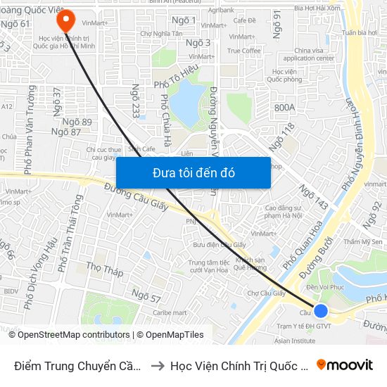 Điểm Trung Chuyển Cầu Giấy - Gtvt 02 to Học Viện Chính Trị Quốc Gia Hồ Chí Minh map