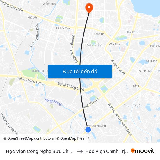 Học Viện Công Nghệ Bưu Chính Viễn Thông - Trần Phú (Hà Đông) to Học Viện Chính Trị Quốc Gia Hồ Chí Minh map