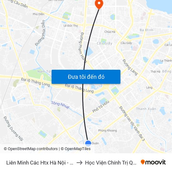 Liên Minh Các Htx Hà Nội - Số 1 Trần Phú (Hà Đông) to Học Viện Chính Trị Quốc Gia Hồ Chí Minh map