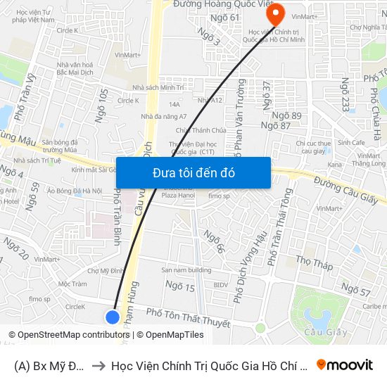 (A) Bx Mỹ Đình to Học Viện Chính Trị Quốc Gia Hồ Chí Minh map