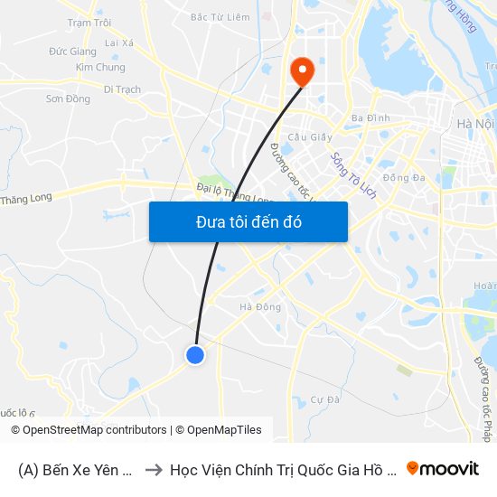 (A) Bến Xe Yên Nghĩa to Học Viện Chính Trị Quốc Gia Hồ Chí Minh map