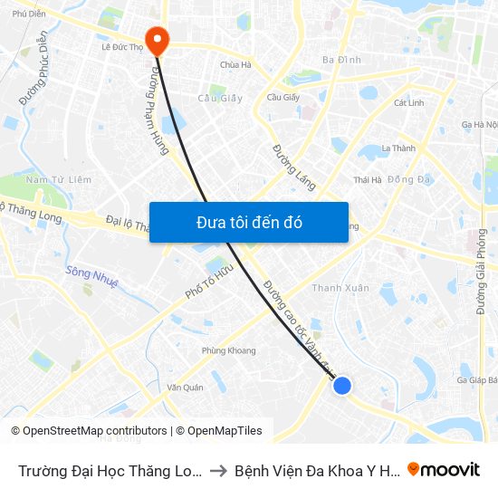 Trường Đại Học Thăng Long - Nghiêm Xuân Yêm to Bệnh Viện Đa Khoa Y Học Cổ Truyền Hà Nội map