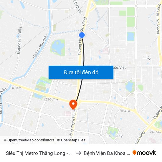 Siêu Thị Metro Thăng Long - Đối Diện Ngõ 599 Phạm Văn Đồng to Bệnh Viện Đa Khoa Y Học Cổ Truyền Hà Nội map