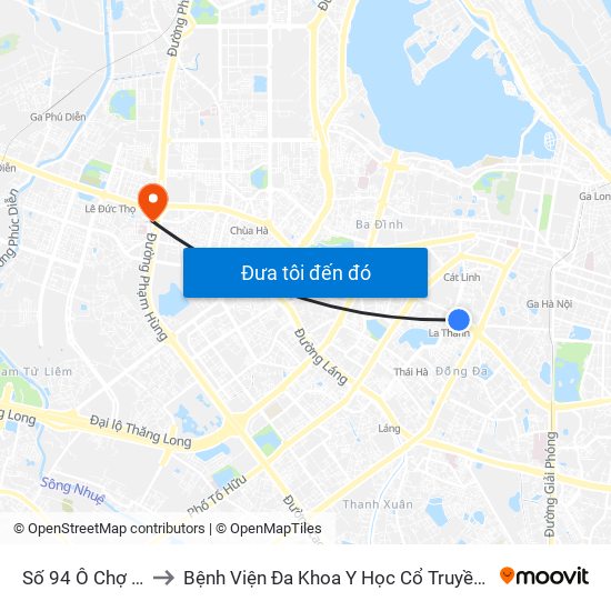 Số 94 Ô Chợ Dừa to Bệnh Viện Đa Khoa Y Học Cổ Truyền Hà Nội map