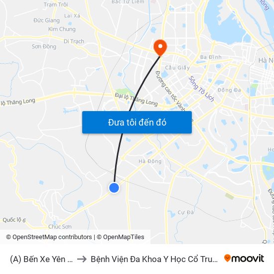 (A) Bến Xe Yên Nghĩa to Bệnh Viện Đa Khoa Y Học Cổ Truyền Hà Nội map