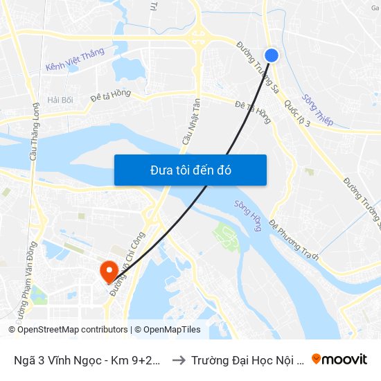 Ngã 3 Vĩnh Ngọc - Km 9+230 Quốc Lộ 3 to Trường Đại Học Nội Vụ Hà Nội map