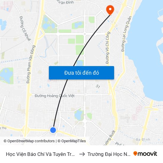 Học Viện Báo Chí Và Tuyên Truyền - 36 Xuân Thủy to Trường Đại Học Nội Vụ Hà Nội map