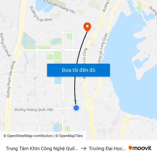 Trung Tâm Khtn Công Nghệ Quốc Gia - 18 Hoàng Quốc Việt to Trường Đại Học Nội Vụ Hà Nội map