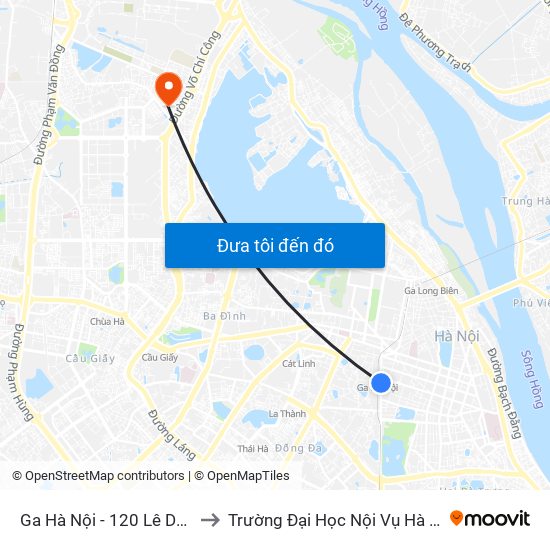 Ga Hà Nội - 120 Lê Duẩn to Trường Đại Học Nội Vụ Hà Nội map