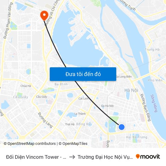 Đối Diện Vincom Tower - Bà Triệu to Trường Đại Học Nội Vụ Hà Nội map