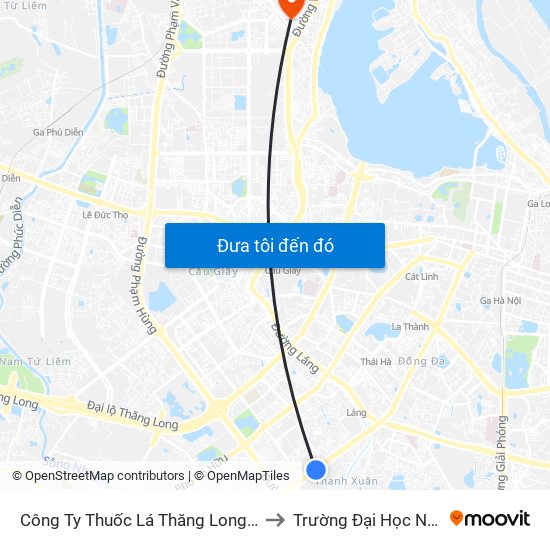Công Ty Thuốc Lá Thăng Long - 235 Nguyễn Trãi to Trường Đại Học Nội Vụ Hà Nội map