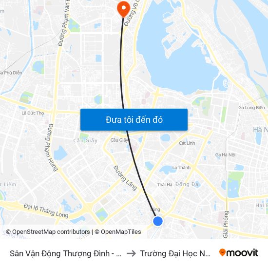 Sân Vận Động Thượng Đình - 129 Nguyễn Trãi to Trường Đại Học Nội Vụ Hà Nội map