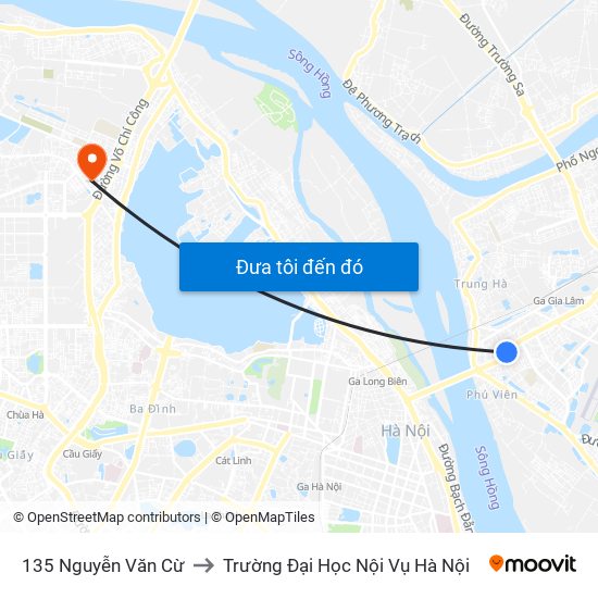 135 Nguyễn Văn Cừ to Trường Đại Học Nội Vụ Hà Nội map