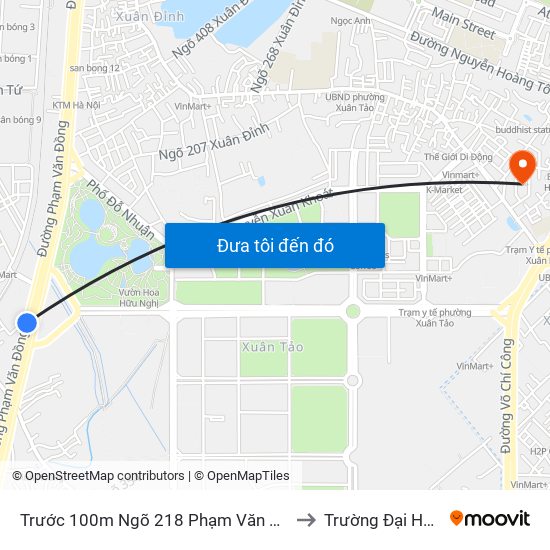 Trước 100m Ngõ 218 Phạm Văn Đồng (Đối Diện Công Viên Hòa Bình) to Trường Đại Học Nội Vụ Hà Nội map