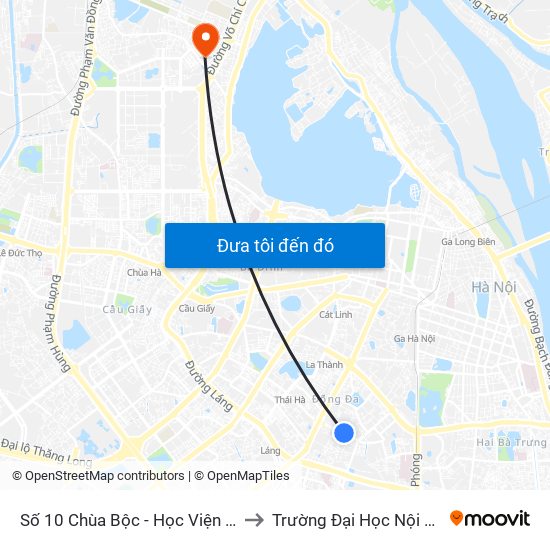 Số 10 Chùa Bộc - Học Viện Ngân Hàng to Trường Đại Học Nội Vụ Hà Nội map