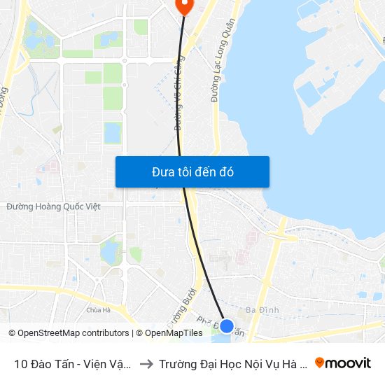 10 Đào Tấn - Viện Vật Lý to Trường Đại Học Nội Vụ Hà Nội map