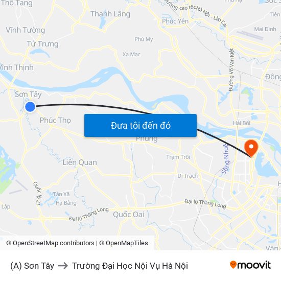 (A) Sơn Tây to Trường Đại Học Nội Vụ Hà Nội map