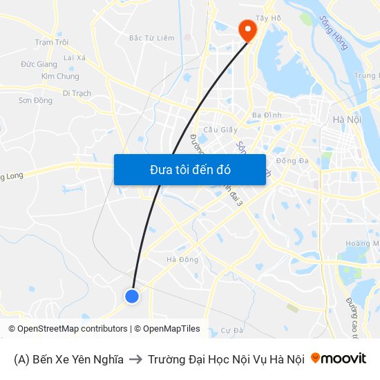 (A) Bến Xe Yên Nghĩa to Trường Đại Học Nội Vụ Hà Nội map