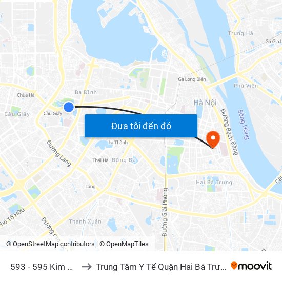 593 - 595 Kim Mã to Trung Tâm Y Tế Quận Hai Bà Trưng map