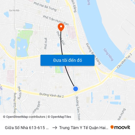 Giữa Số Nhà 613-615 Kim Ngưu to Trung Tâm Y Tế Quận Hai Bà Trưng map