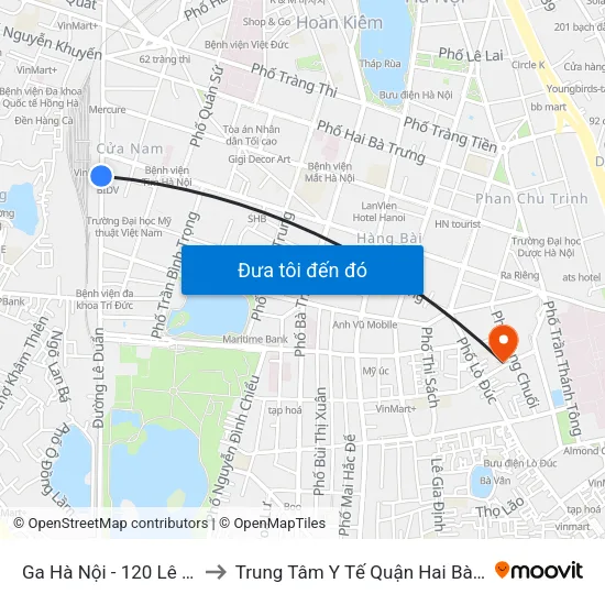 Ga Hà Nội - 120 Lê Duẩn to Trung Tâm Y Tế Quận Hai Bà Trưng map
