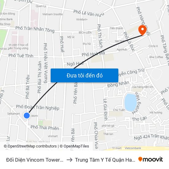 Đối Diện Vincom Tower - Bà Triệu to Trung Tâm Y Tế Quận Hai Bà Trưng map