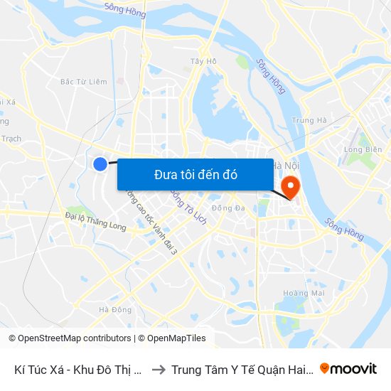 Kí Túc Xá - Khu Đô Thị Mỹ Đình II to Trung Tâm Y Tế Quận Hai Bà Trưng map