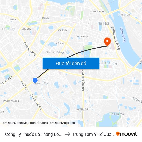 Công Ty Thuốc Lá Thăng Long - 235 Nguyễn Trãi to Trung Tâm Y Tế Quận Hai Bà Trưng map