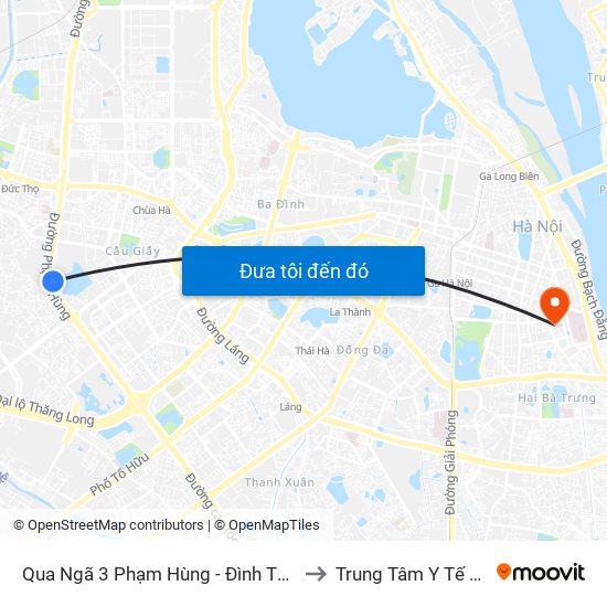 Qua Ngã 3 Phạm Hùng - Đình Thôn (Hướng Đi Phạm Văn Đồng) to Trung Tâm Y Tế Quận Hai Bà Trưng map