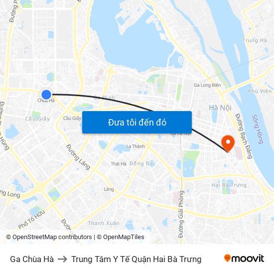 Ga Chùa Hà to Trung Tâm Y Tế Quận Hai Bà Trưng map