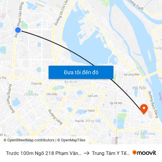 Trước 100m Ngõ 218 Phạm Văn Đồng (Đối Diện Công Viên Hòa Bình) to Trung Tâm Y Tế Quận Hai Bà Trưng map