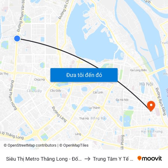 Siêu Thị Metro Thăng Long - Đối Diện Ngõ 599 Phạm Văn Đồng to Trung Tâm Y Tế Quận Hai Bà Trưng map