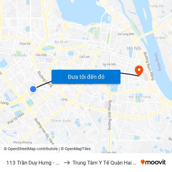 113 Trần Duy Hưng - Bộ Khcn to Trung Tâm Y Tế Quận Hai Bà Trưng map