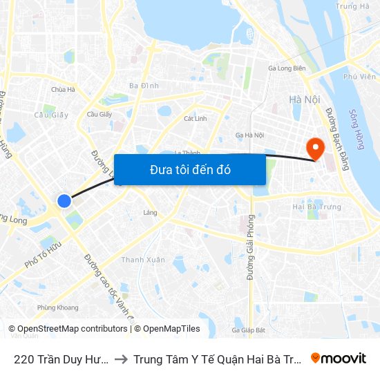 220 Trần Duy Hưng to Trung Tâm Y Tế Quận Hai Bà Trưng map