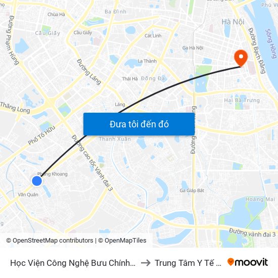 Học Viện Công Nghệ Bưu Chính Viễn Thông - Trần Phú (Hà Đông) to Trung Tâm Y Tế Quận Hai Bà Trưng map