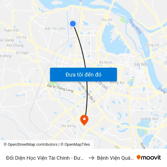 Đối Diện Học Viện Tài Chính - Đường Đức Thắng to Bệnh Viện Quân Y 103 map