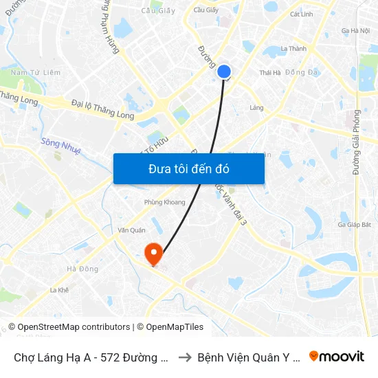Chợ Láng Hạ A - 572 Đường Láng to Bệnh Viện Quân Y 103 map