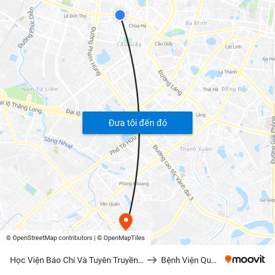 Học Viện Báo Chí Và Tuyên Truyền - 36 Xuân Thủy to Bệnh Viện Quân Y 103 map