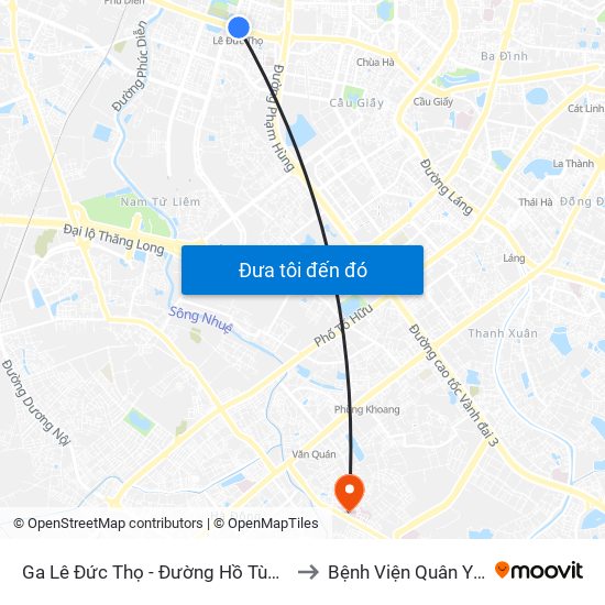 Ga Lê Đức Thọ - Đường Hồ Tùng Mậu to Bệnh Viện Quân Y 103 map