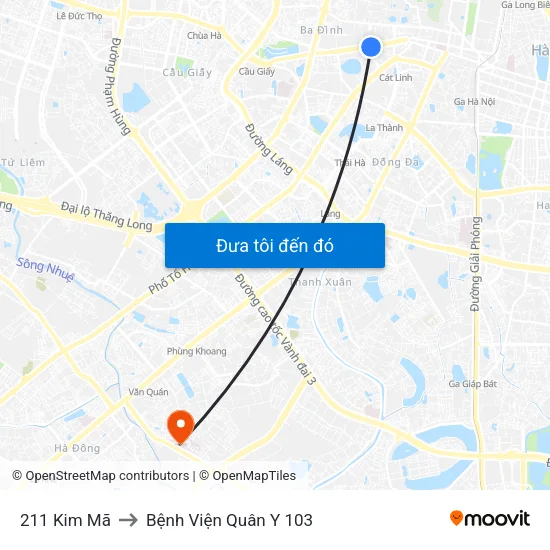211 Kim Mã to Bệnh Viện Quân Y 103 map