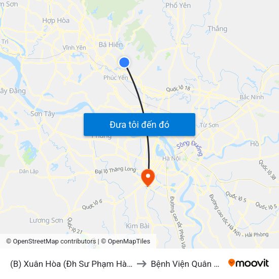 (B) Xuân Hòa (Đh Sư Phạm Hà Nội 2) to Bệnh Viện Quân Y 103 map
