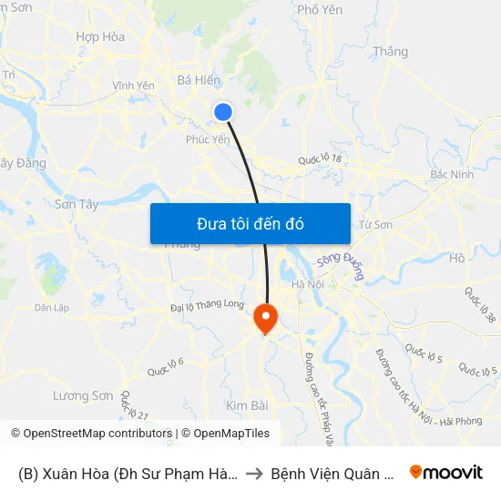 (B) Xuân Hòa (Đh Sư Phạm Hà Nội 2) to Bệnh Viện Quân Y 103 map