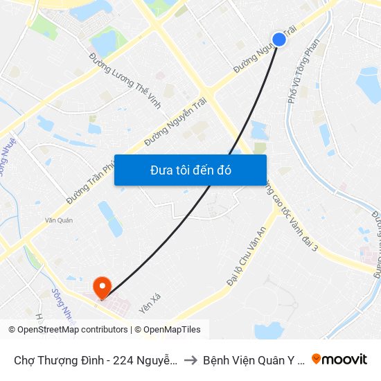 Chợ Thượng Đình - 224 Nguyễn Trãi to Bệnh Viện Quân Y 103 map