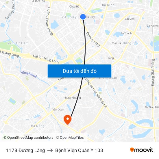 1178 Đường Láng to Bệnh Viện Quân Y 103 map