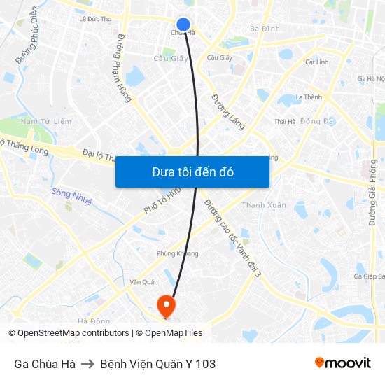 Ga Chùa Hà to Bệnh Viện Quân Y 103 map